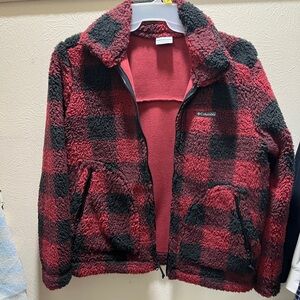 Columbia Red and Black Plaid Fleece Jacket